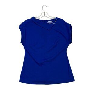 *Betabrand Top Womens L Blue Casual Comfort Workwear Stretch Knit Short Sleeve